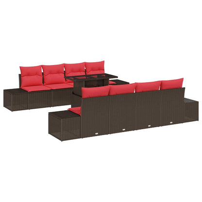Set Divano da Giardino 9 pcs Marrone e Rosso polyrattan | homemem39