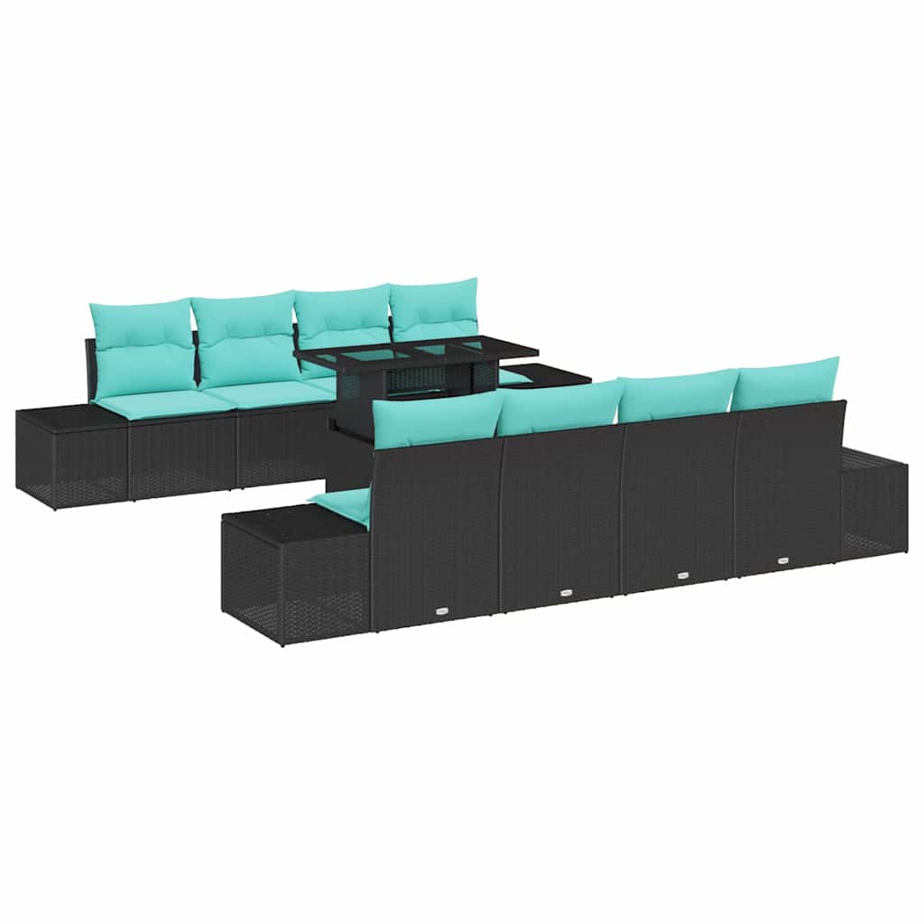 Set Divano da Giardino 9 pz 8-Numero di posti Nero e Blu | homemem39