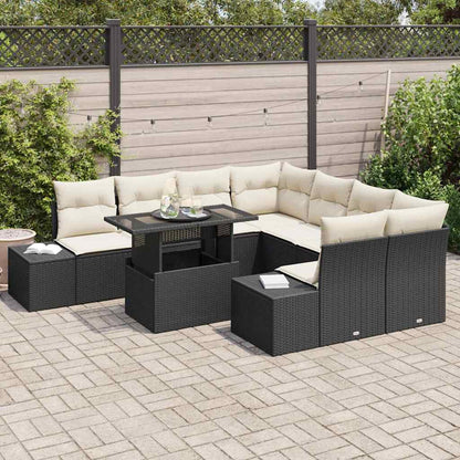 Set Divano da Giardino 9 pcs Nero e Crema polyrattan | homemem39
