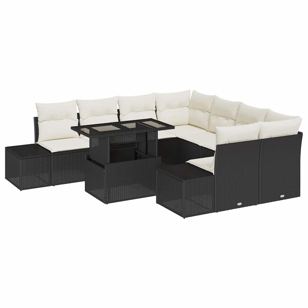 Set Divano da Giardino 9 pcs Nero e Crema polyrattan | homemem39