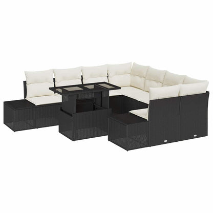 Set Divano da Giardino 9 pcs Nero e Crema polyrattan | homemem39