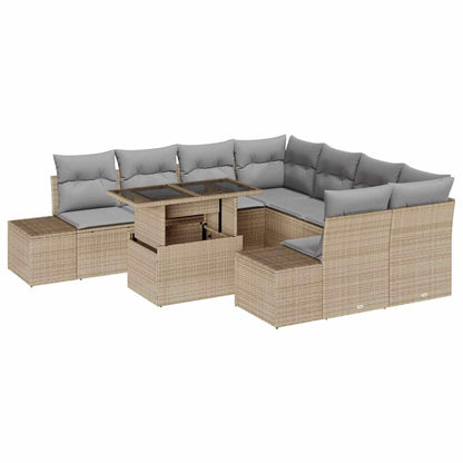 Set Divano da Giardino 9 pcs Beige e Grigio Chiaro polyrattan | homemem39