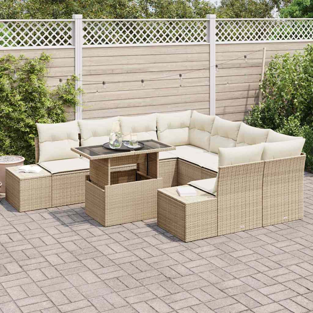 Set Divano da Giardino 9 pcs Beige e Crema polyrattan | homemem39