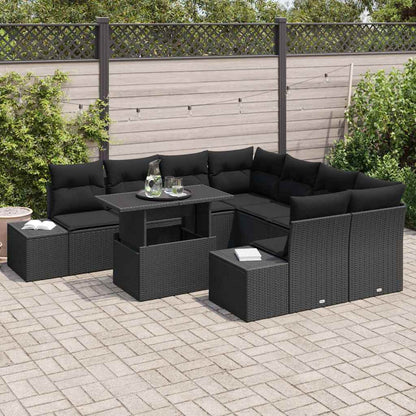Set Divano da Giardino con cuscino 9 pcs Nero polyrattan | homemem39