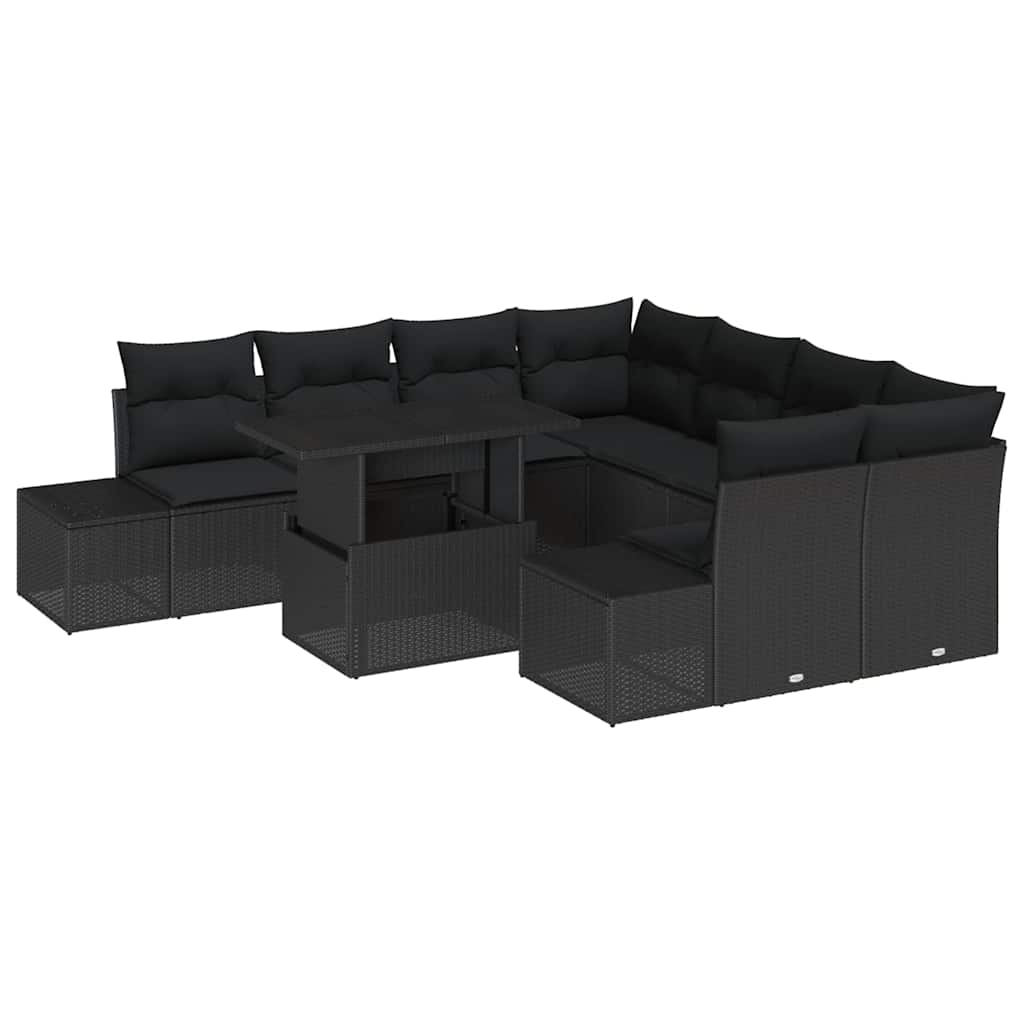 Set Divano da Giardino con cuscino 9 pcs Nero polyrattan | homemem39