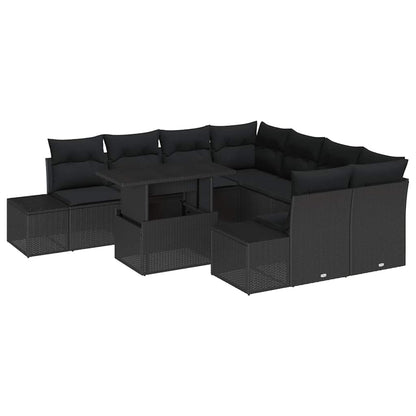 Set Divano da Giardino con cuscino 9 pcs Nero polyrattan | homemem39