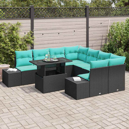 Set Divano da Giardino 9 pz 8-Numero di posti Nero e Blu | homemem39