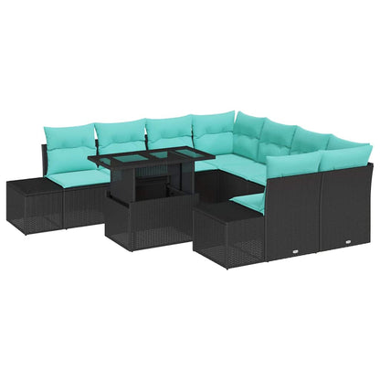 Set Divano da Giardino 9 pz 8-Numero di posti Nero e Blu | homemem39