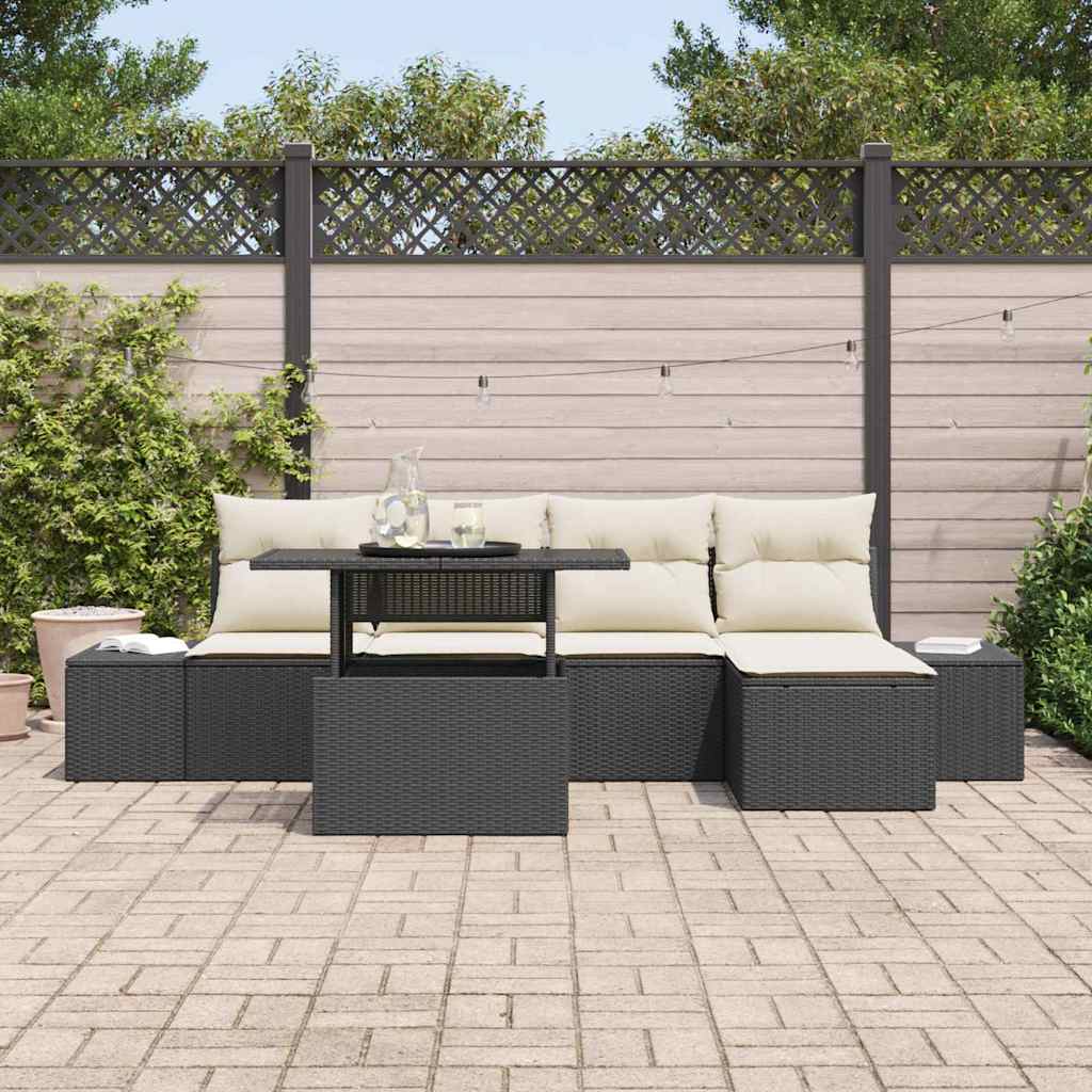 Set Divano da Giardino 6 pcs Nero e Crema polyrattan | homemem39