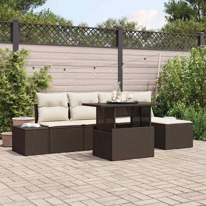Set Divano da Giardino 6 pcs Marrone e Crema polyrattan | homemem39
