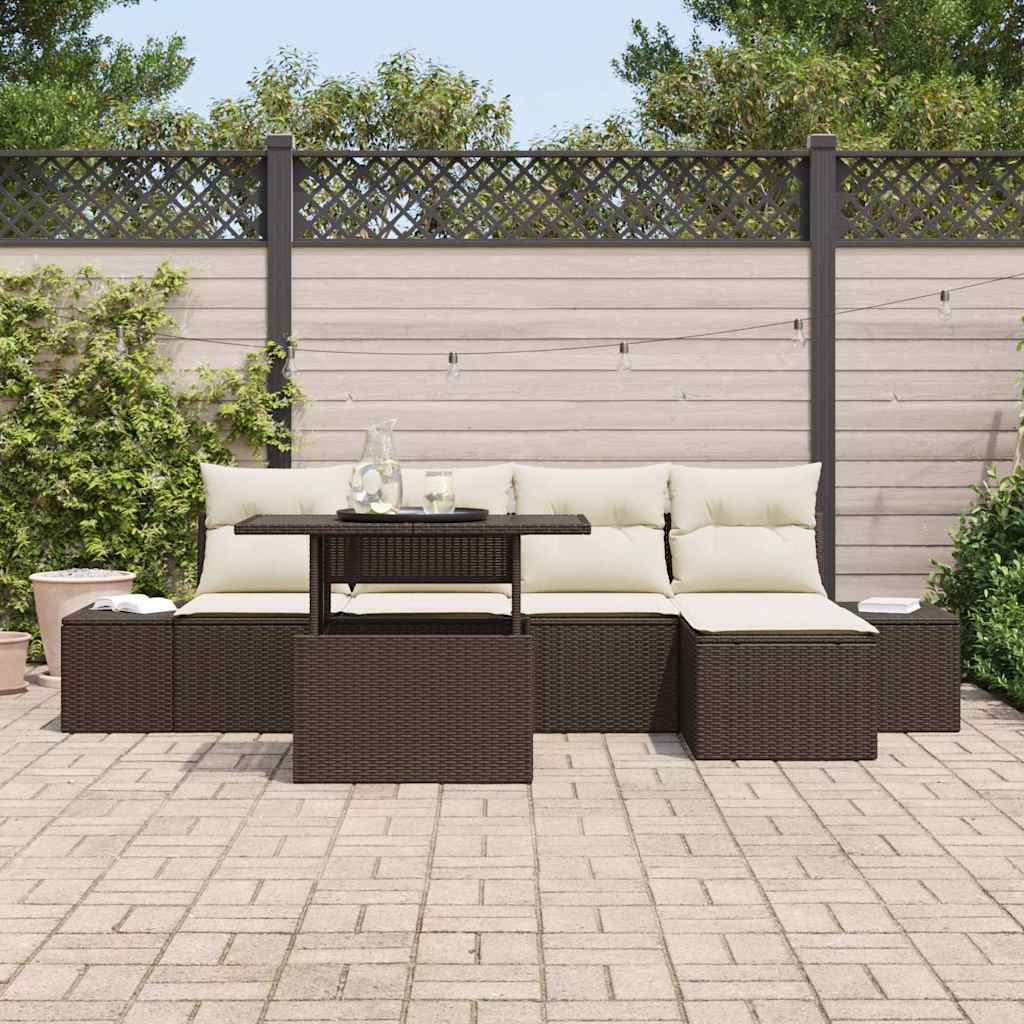 Set Divano da Giardino 6 pcs Marrone e Crema polyrattan | homemem39