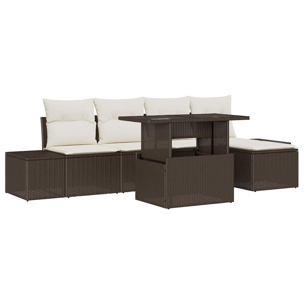 Set Divano da Giardino 6 pcs Marrone e Crema polyrattan | homemem39