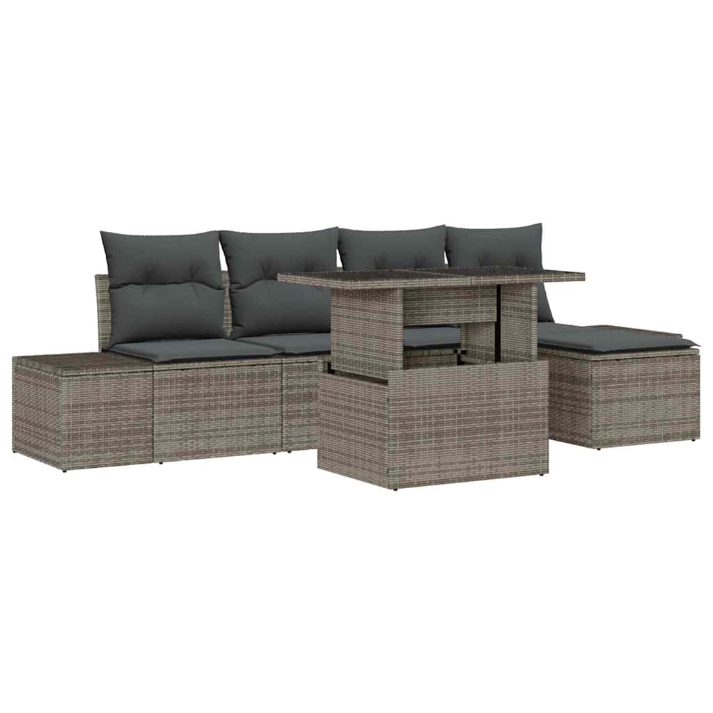 Set Divano da Giardino con cuscino 6 pcs Grigio polyrattan | homemem39