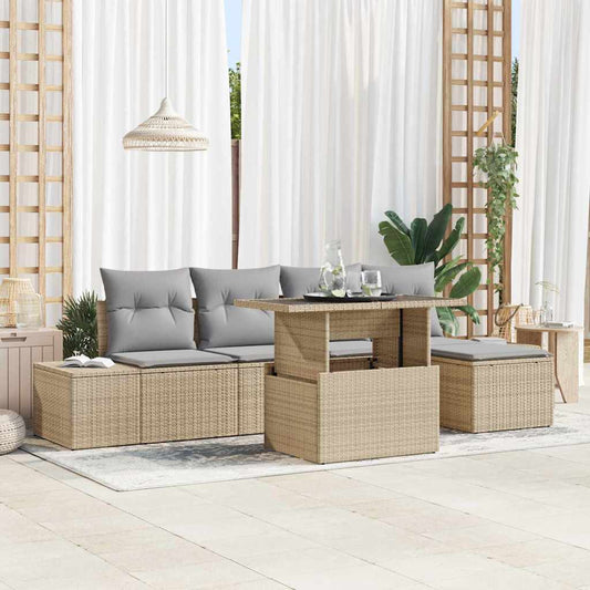 Set Divano da Giardino 6 pcs Beige e Grigio Chiaro polyrattan