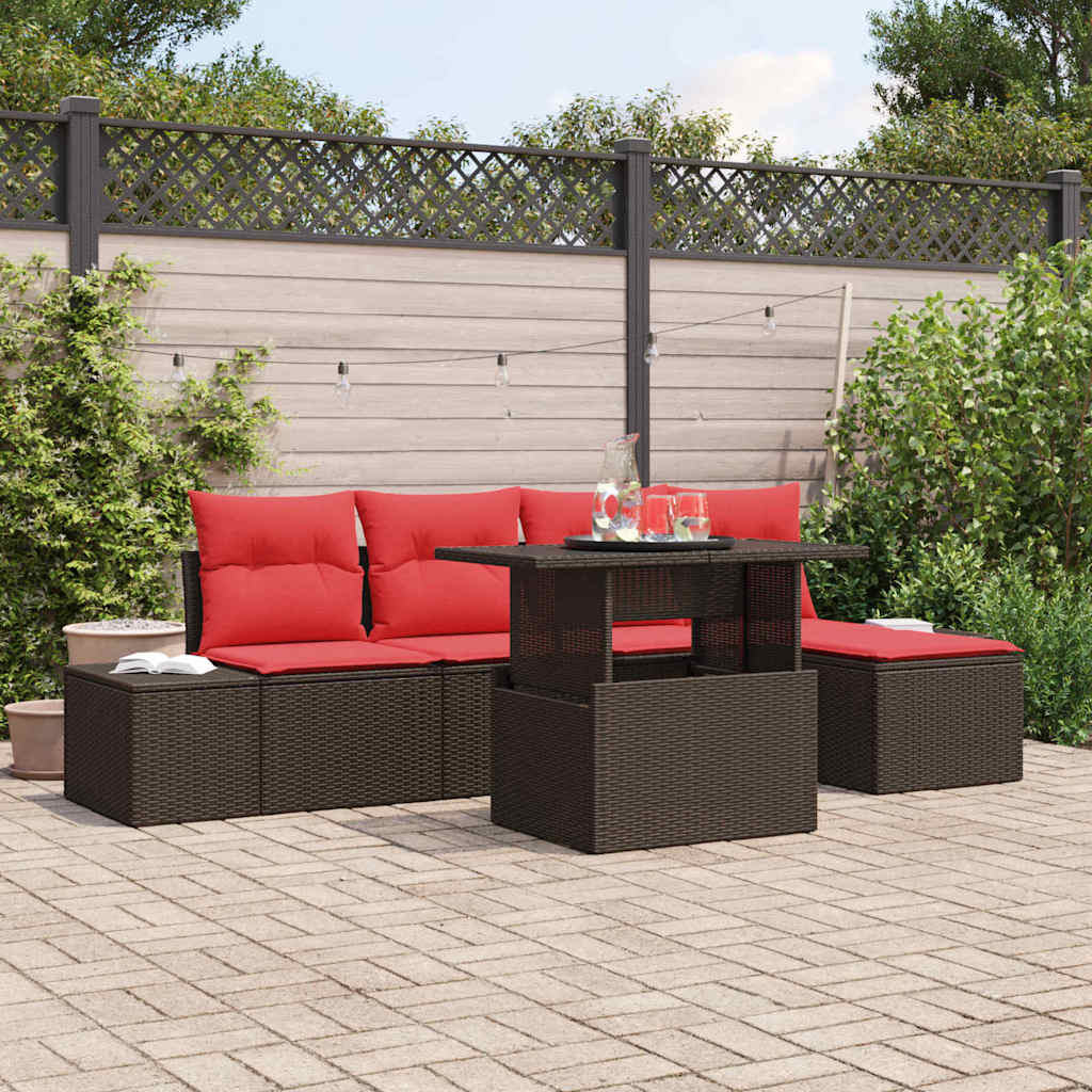 Set Divano da Giardino 6 pcs Marrone e Rosso polyrattan | homemem39