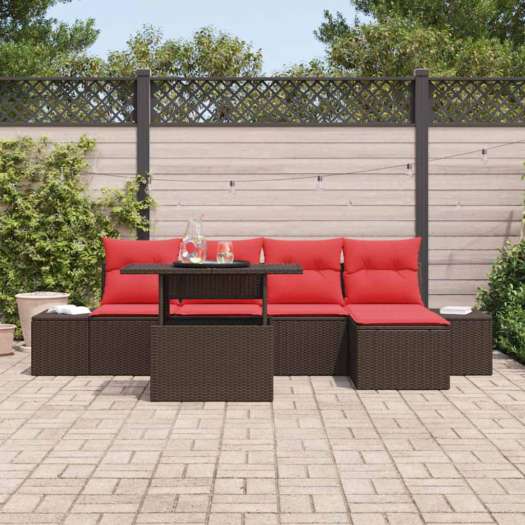 Set Divano da Giardino 6 pcs Marrone e Rosso polyrattan | homemem39