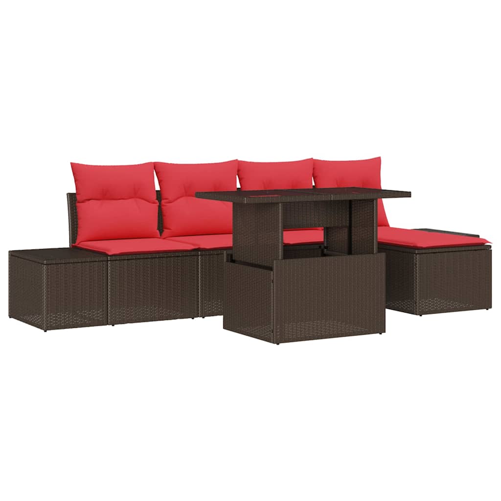 Set Divano da Giardino 6 pcs Marrone e Rosso polyrattan | homemem39