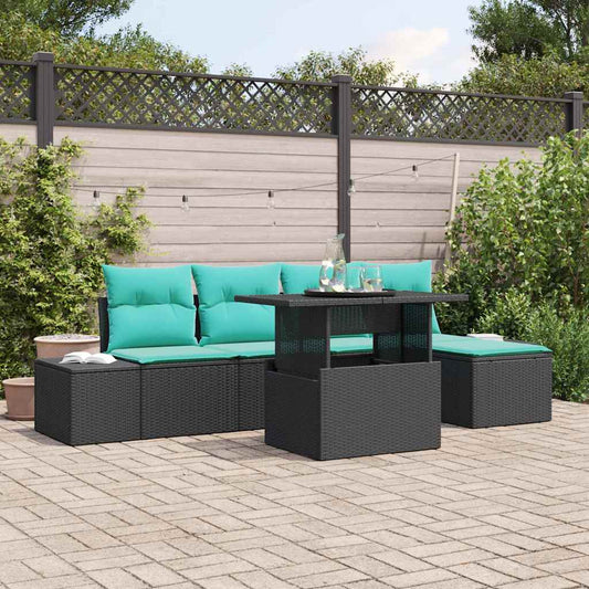 Set Divano da Giardino 6 pz Nero e Blu polyrattan