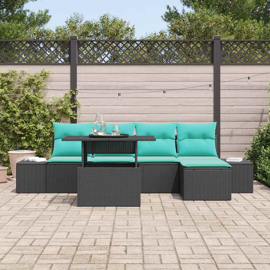 Set Divano da Giardino 6 pz Nero e Blu polyrattan | homemem39