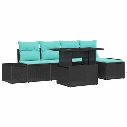 Set Divano da Giardino 6 pz Nero e Blu polyrattan