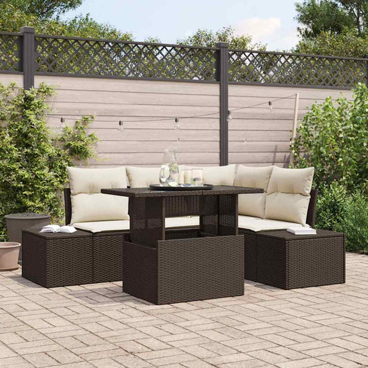 Set Divano da Giardino 5 pcs Marrone e Crema polyrattan