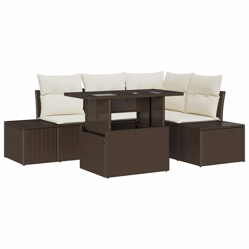 Set Divano da Giardino 5 pcs Marrone e Crema polyrattan | homemem39