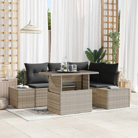 Set Divano da Giardino 5 pz Grigio chiaro polyrattan