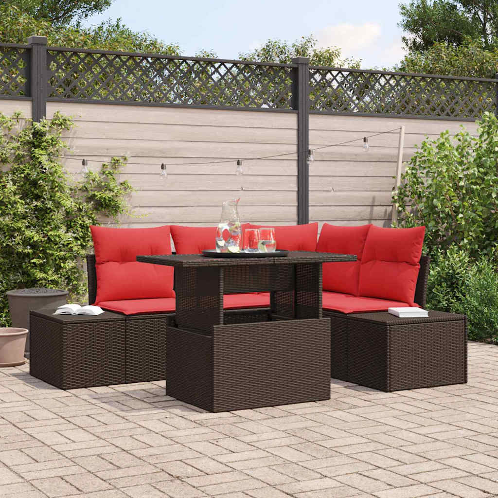 Set Divano da Giardino 6 pcs Marrone e Rosso polyrattan | homemem39