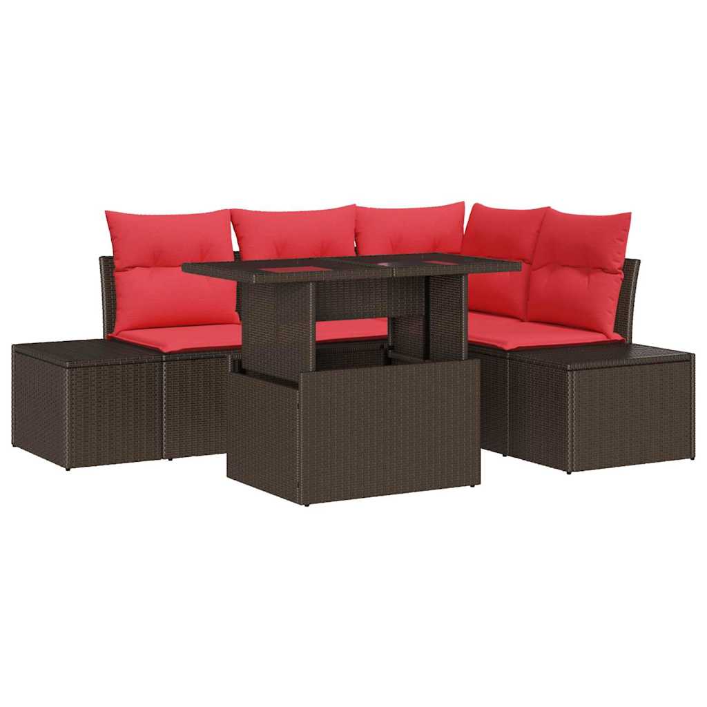 Set Divano da Giardino 6 pcs Marrone e Rosso polyrattan | homemem39