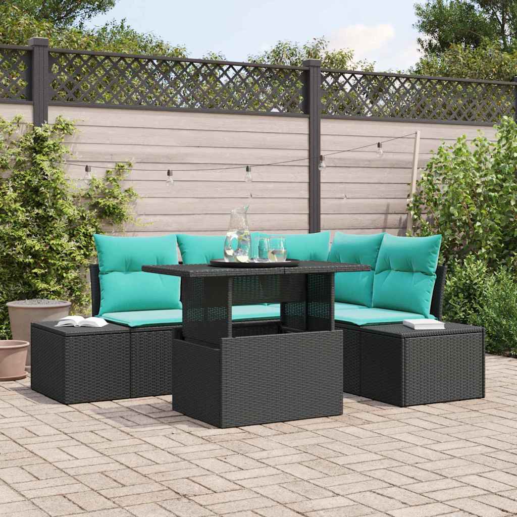 Set Divano da Giardino 6 pz 4-Numero di posti Nero e Blu | homemem39