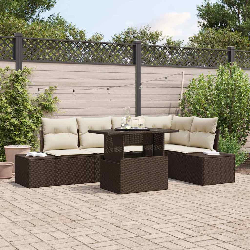 Set Divano da Giardino con cuscino 6 pcs Marrone Poly Rattan | homemem39