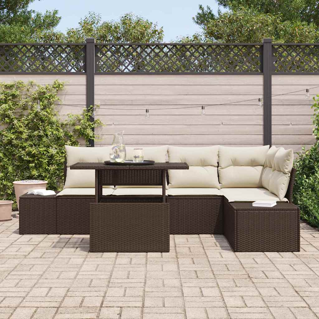 Set Divano da Giardino con cuscino 6 pcs Marrone Poly Rattan | homemem39