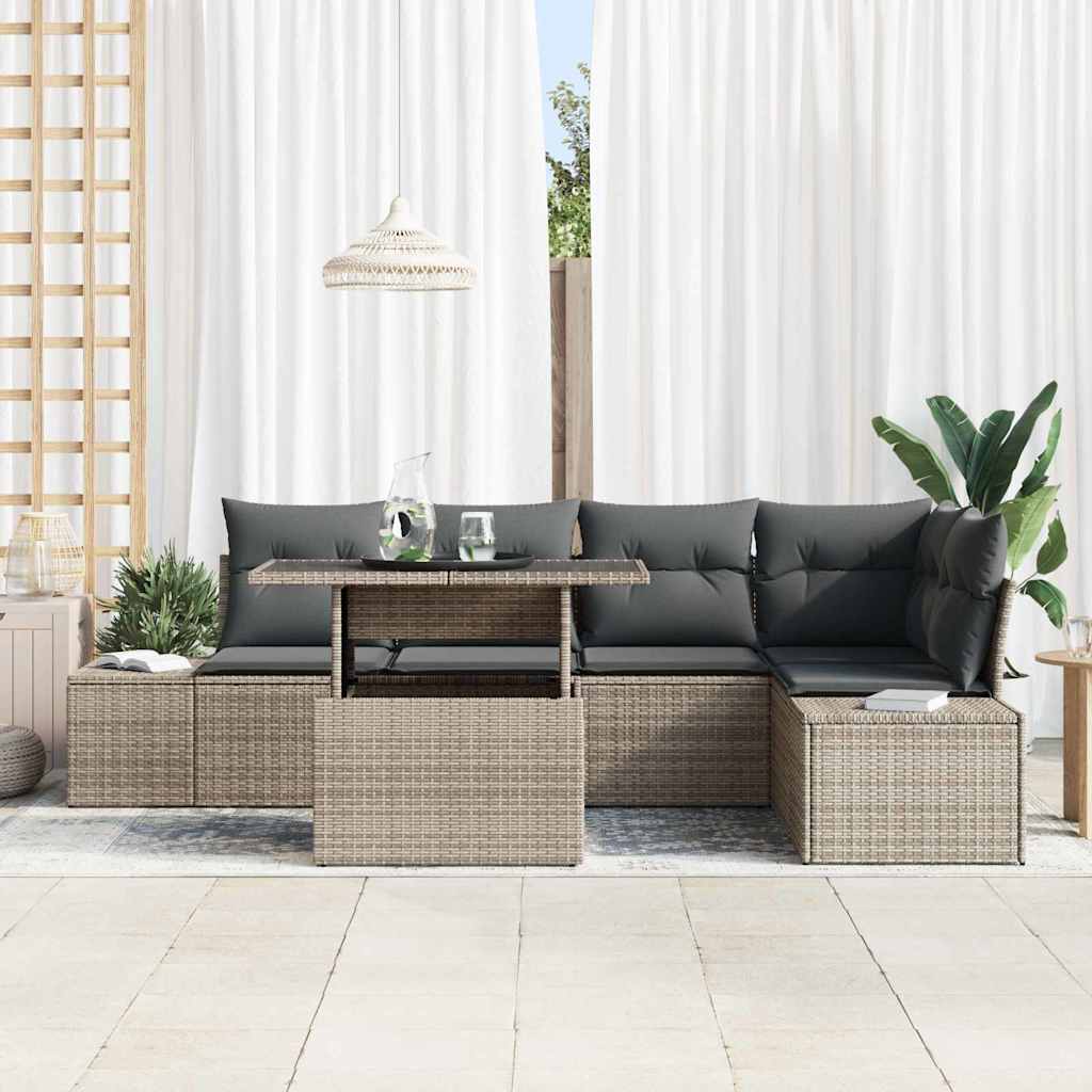 Set Divano da Giardino con cuscino 6 pcs Grigio Poly Rattan | homemem39