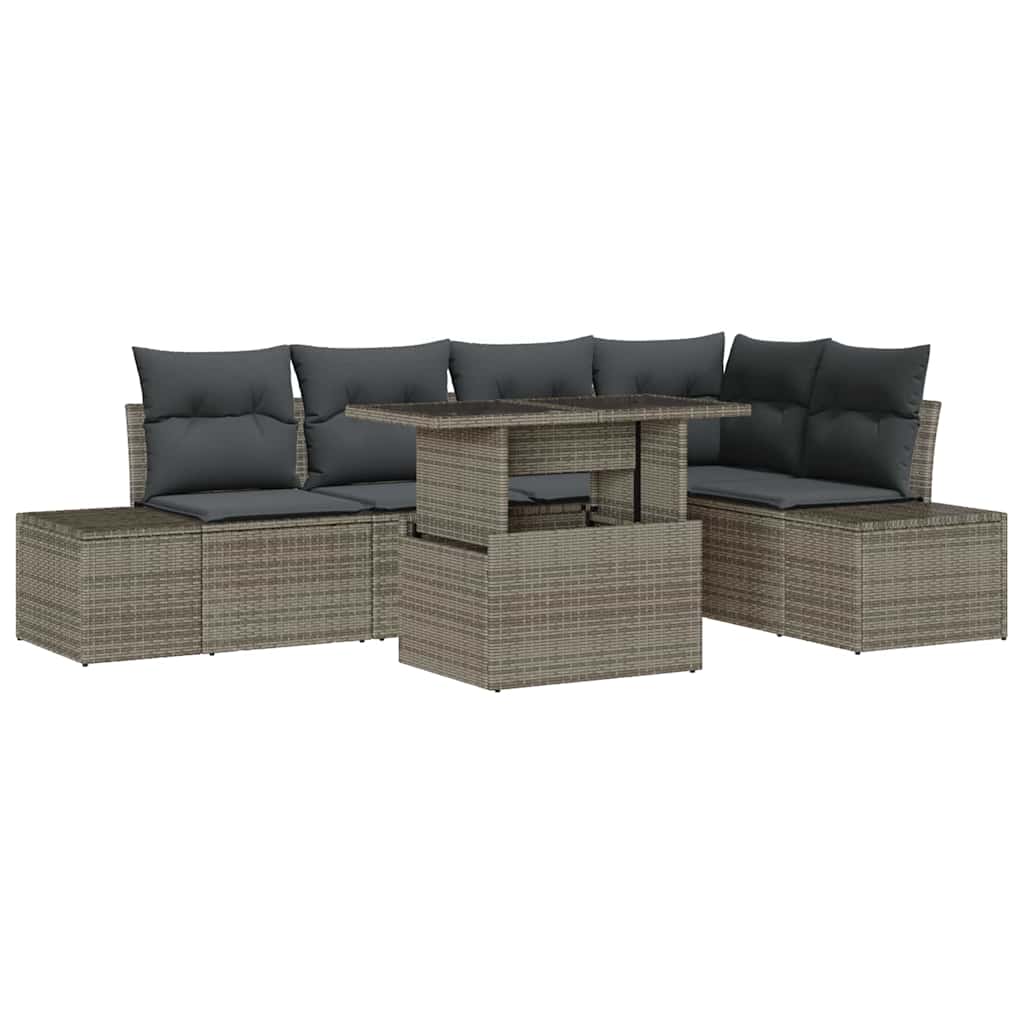 Set Divano da Giardino con cuscino 6 pcs Grigio Poly Rattan | homemem39
