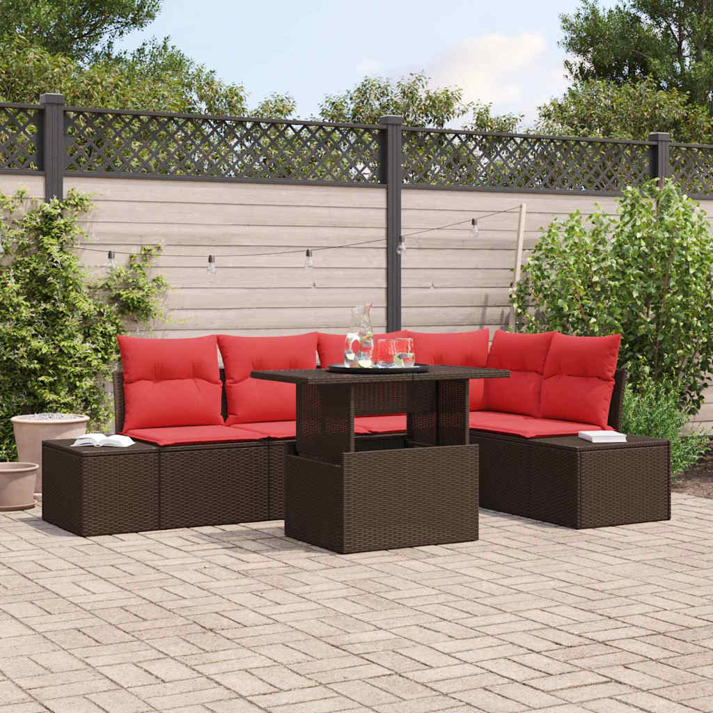 Set Divano da Giardino con cuscino 6 pcs Marrone e rosso | homemem39