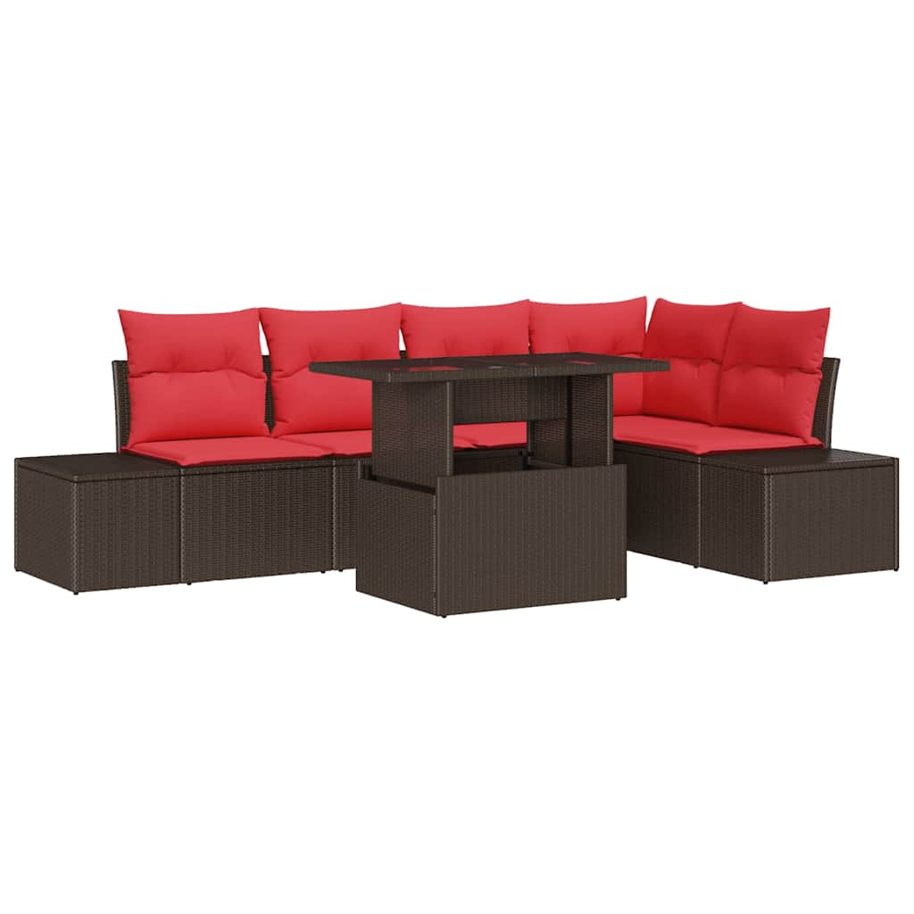 Set Divano da Giardino con cuscino 6 pcs Marrone e rosso | homemem39