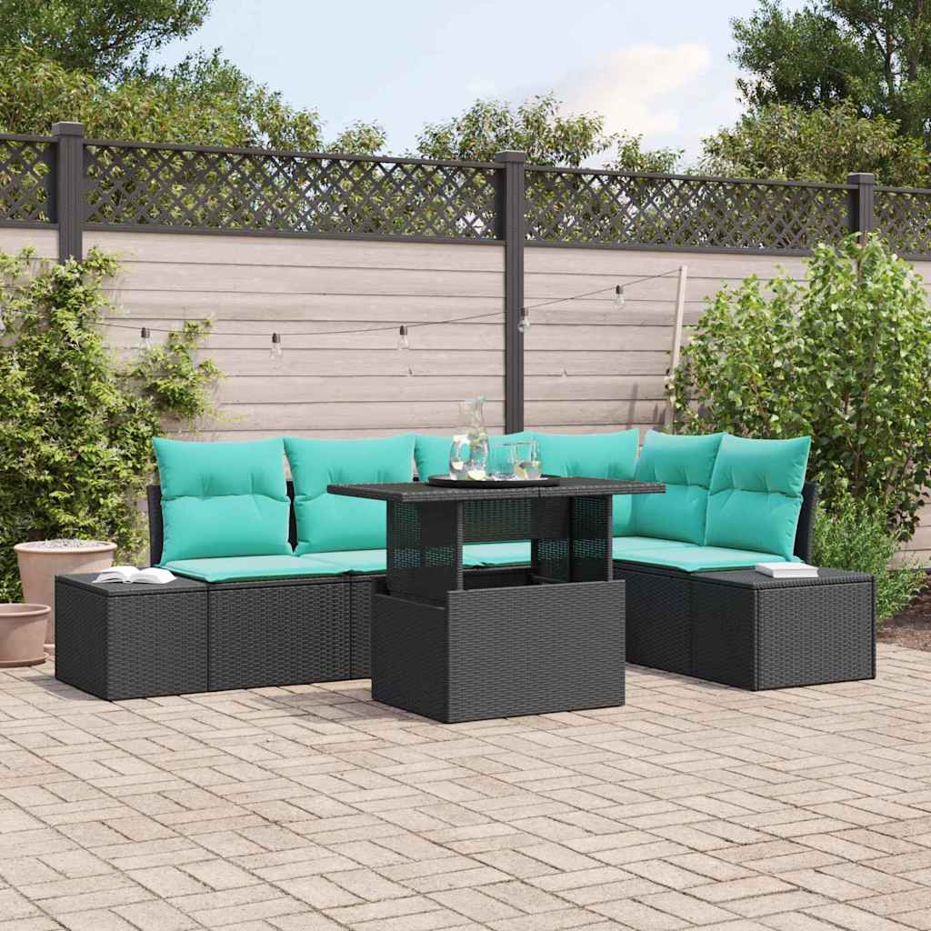 Set Divano da Giardino 6 pz 5-Numero di posti Nero e Blu | homemem39