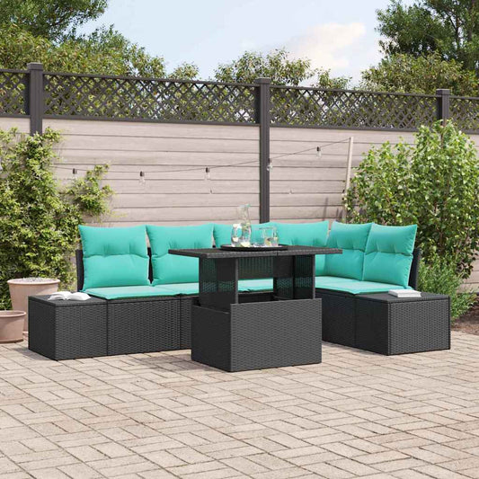 Set Divano da Giardino 6 pz 5-Numero di posti Nero e Blu | homemem39