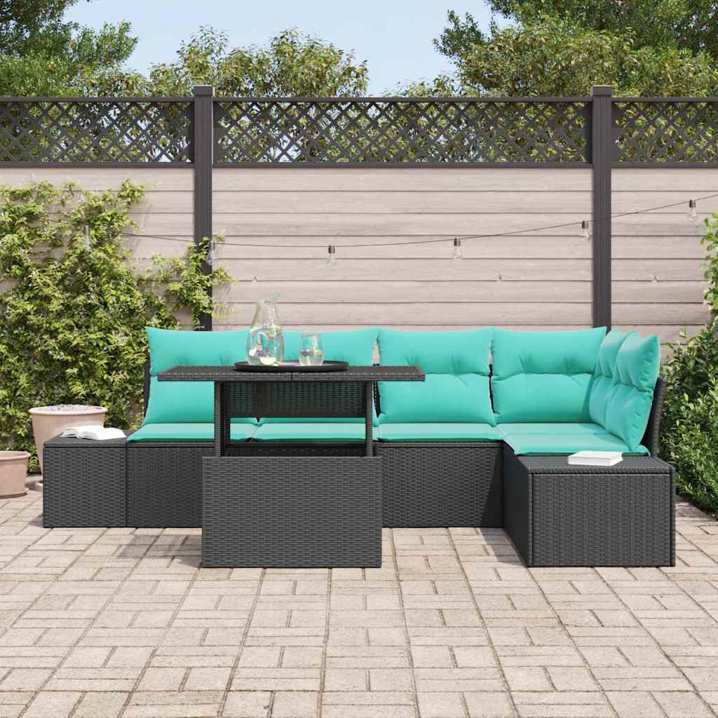 Set Divano da Giardino 6 pz 5-Numero di posti Nero e Blu | homemem39