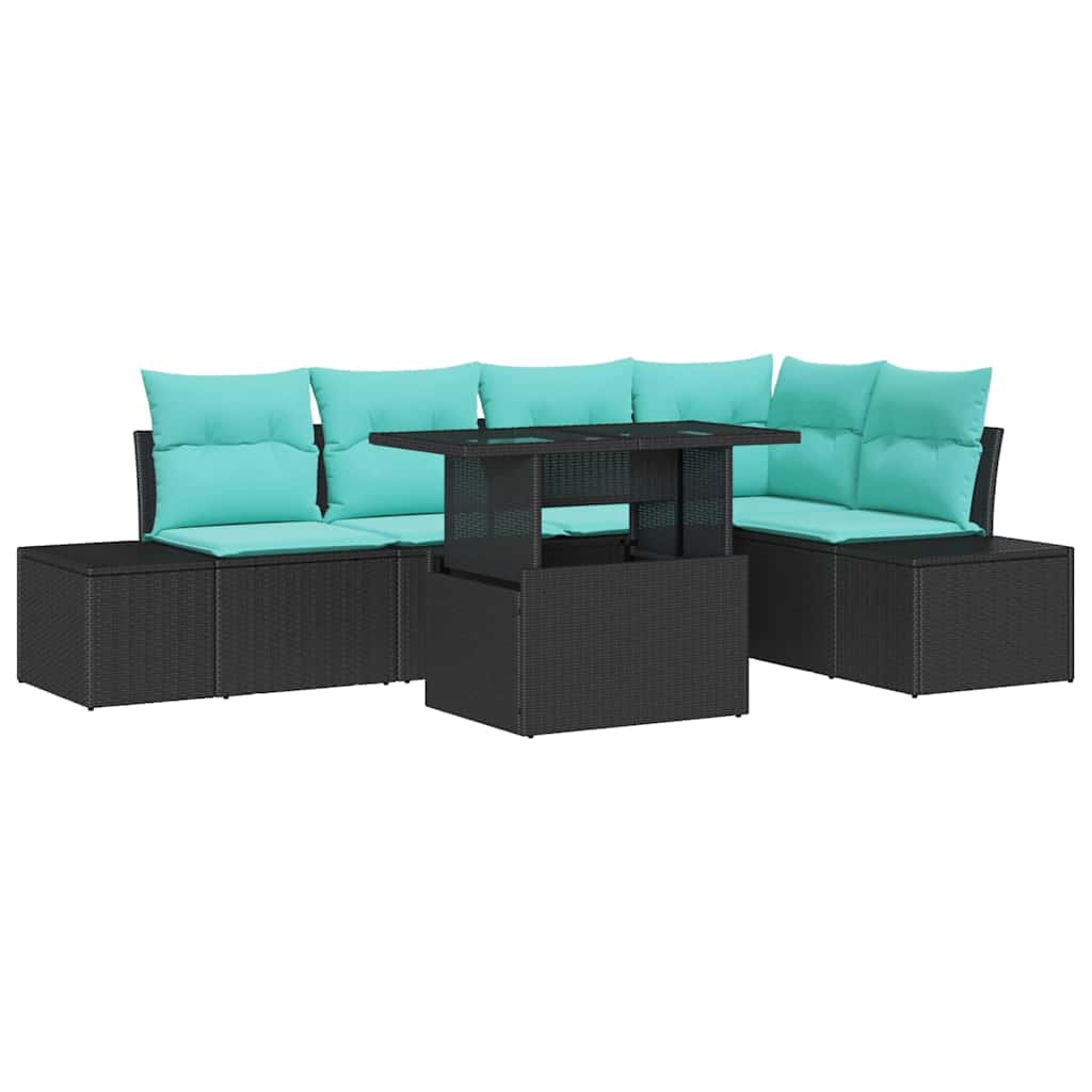 Set Divano da Giardino 6 pz 5-Numero di posti Nero e Blu | homemem39