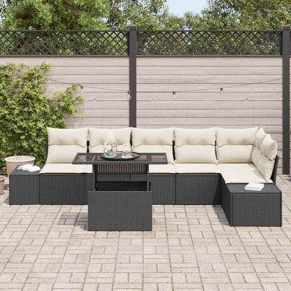 Set Divano da Giardino con cuscino 7 pcs Nero e crema | homemem39