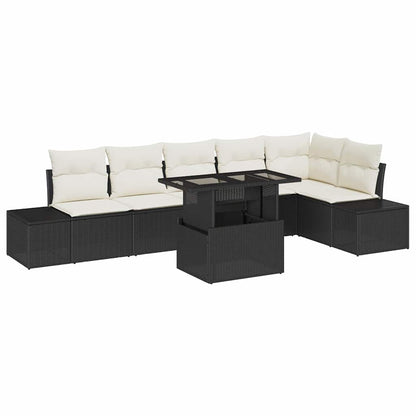 Set Divano da Giardino con cuscino 7 pcs Nero e crema | homemem39