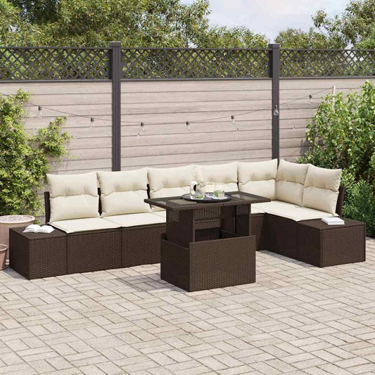 Set Divano da Giardino con cuscino 7 pcs Marrone e crema