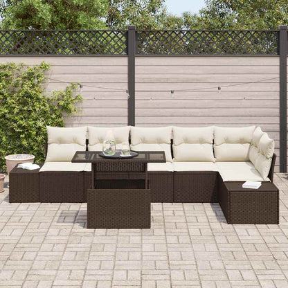 Set Divano da Giardino con cuscino 7 pcs Marrone e crema | homemem39