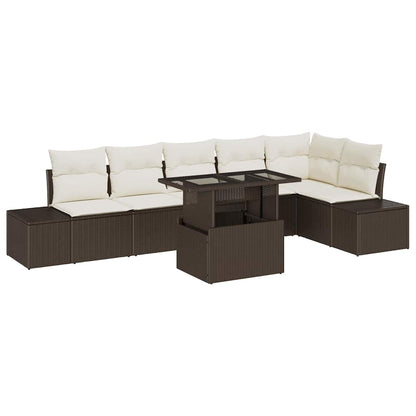Set Divano da Giardino con cuscino 7 pcs Marrone e crema | homemem39