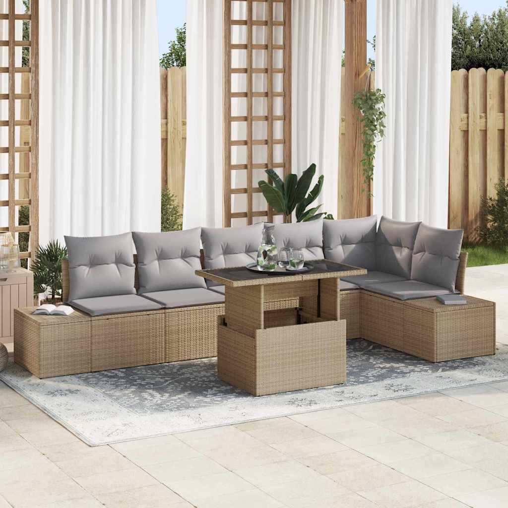 Set Divano da Giardino 7 pcs Beige e Grigio Chiaro polyrattan | homemem39