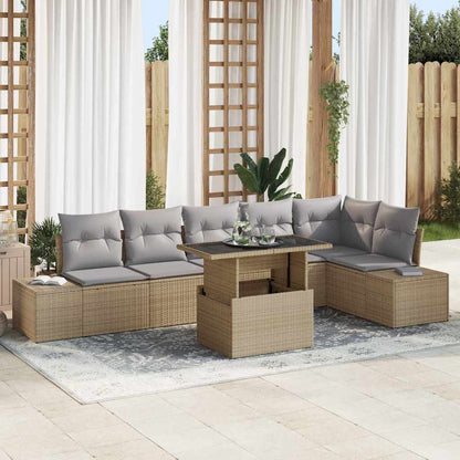 Set Divano da Giardino 7 pcs Beige e Grigio Chiaro polyrattan | homemem39