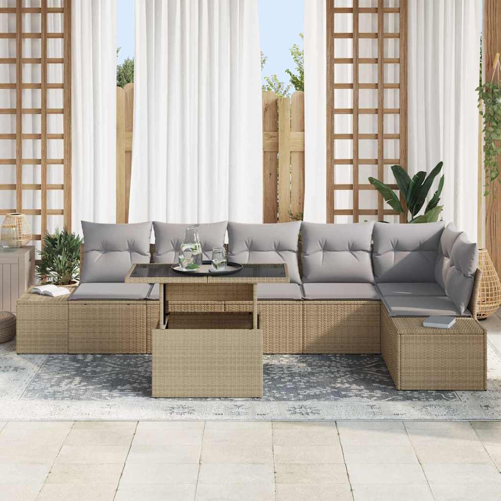 Set Divano da Giardino 7 pcs Beige e Grigio Chiaro polyrattan | homemem39