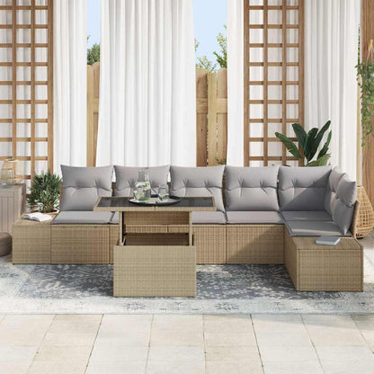Set Divano da Giardino 7 pcs Beige e Grigio Chiaro polyrattan | homemem39
