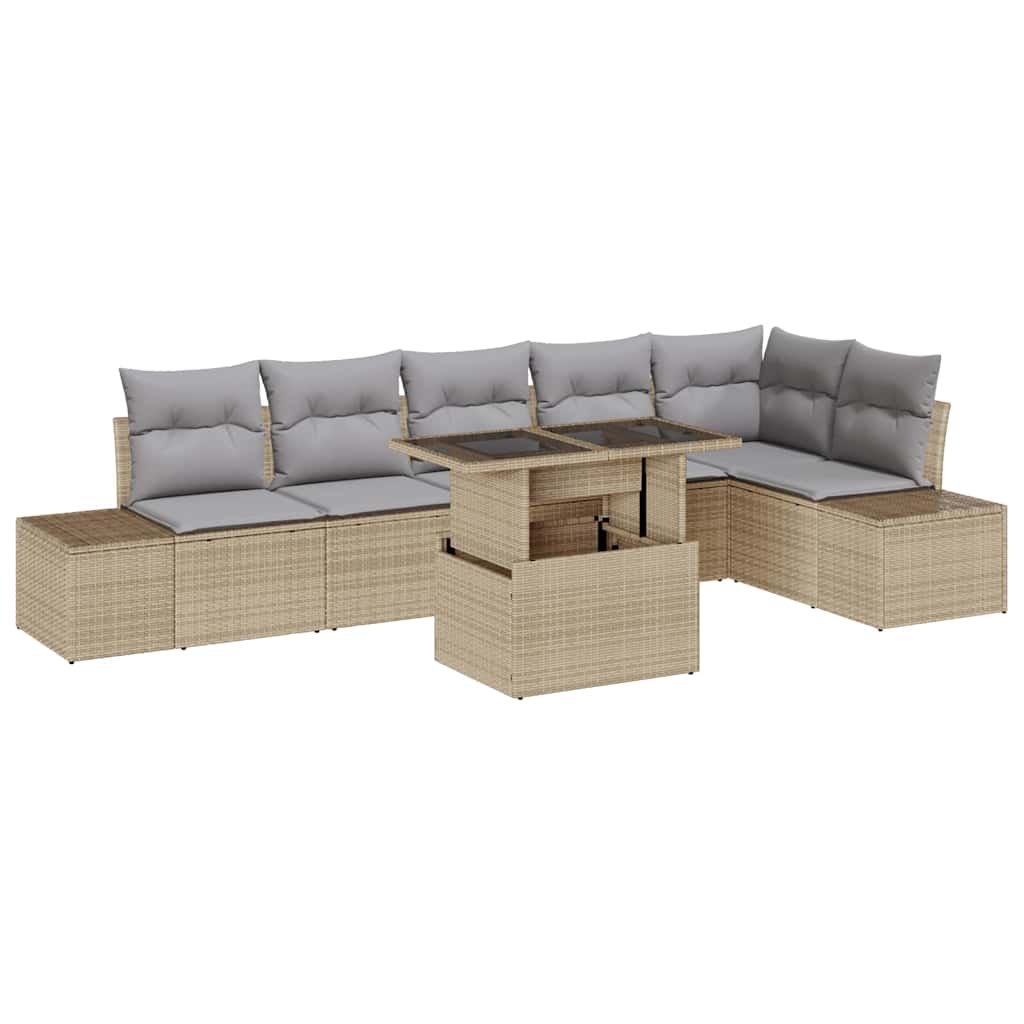 Set Divano da Giardino 7 pcs Beige e Grigio Chiaro polyrattan | homemem39